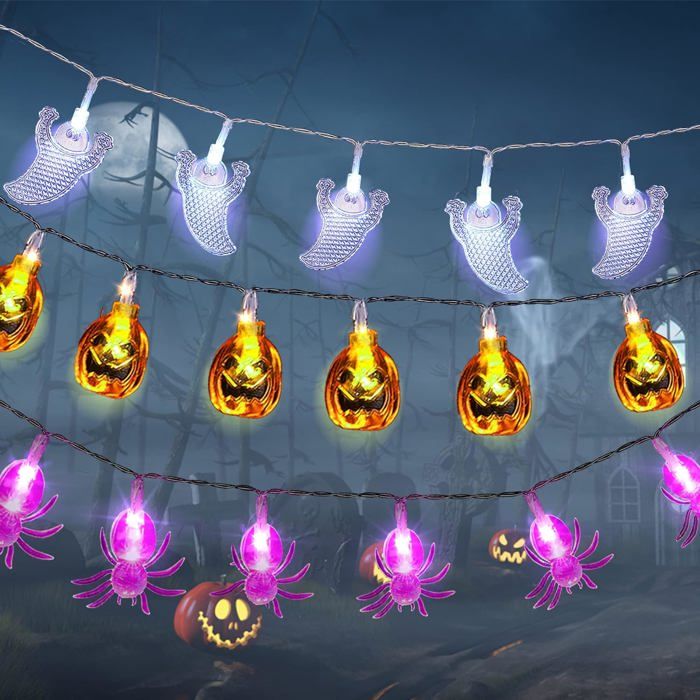 Guirlande Lumineuse Halloween Citrouille - 3 M, 20 LED, Blanc Chaud, Alimentation Piles
