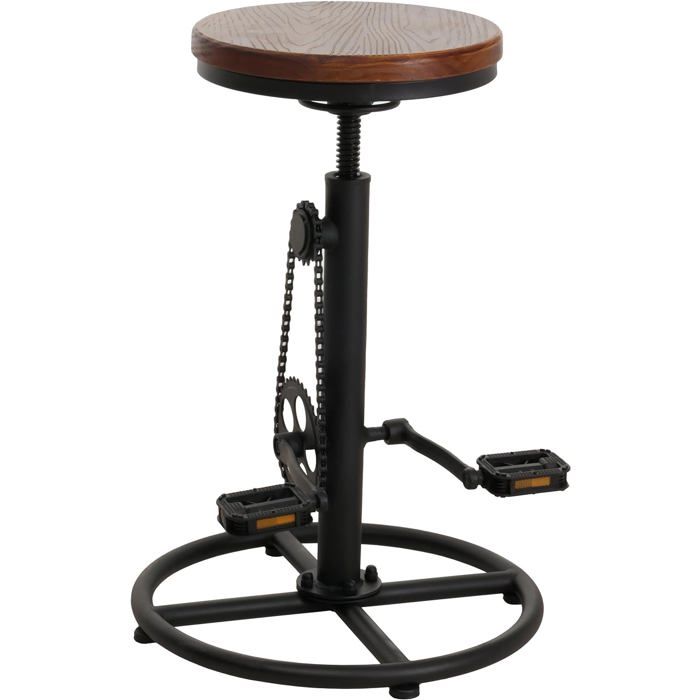 Tabouret de bar - DÉCOSHOP26 - Design industriel - Réglable en hauteur - Pédales repose-pieds - 360° pivotant