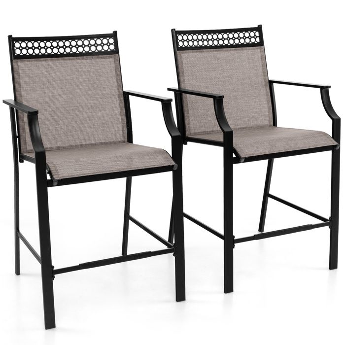 COSTWAY Lot de 2 Chaises de Jardin en Tissu avec Repose-pieds Dossier Haut & Accoudoirs pour Piscine Porche Balcon Patio Café