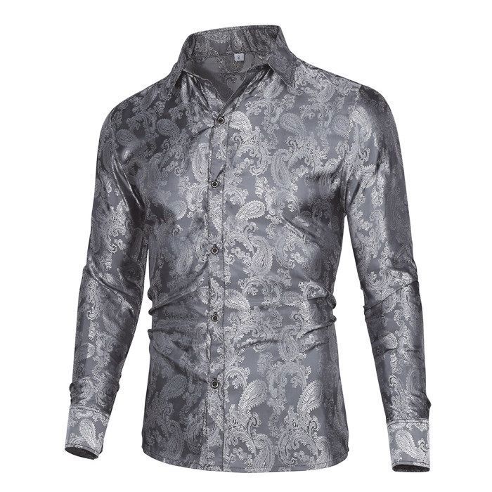 Robe longue bleu grisé satinée imprimé foulard Femme