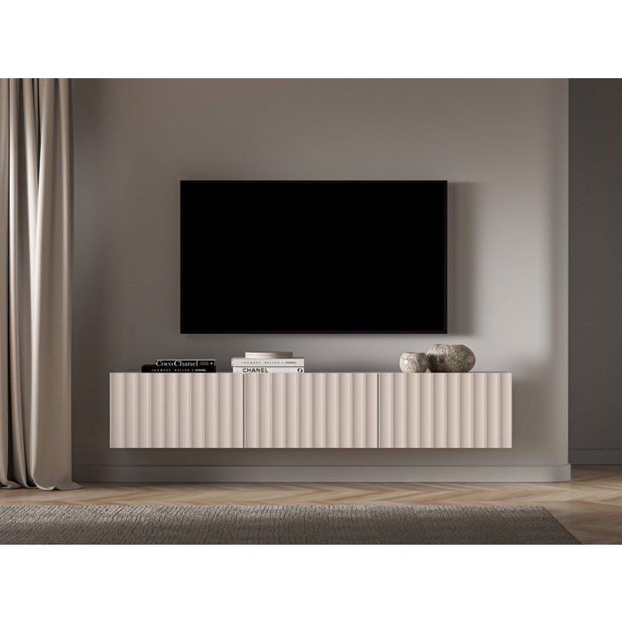 Meuble TV suspendu avec façades cannelées - DERRIVA - 170 cm - beige clair Meuble TV suspendu avec façades cannelées - DERRIVA - 170 cm - beige clair