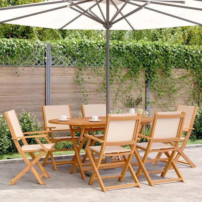 vidaXL Ensemble à manger de jardin 7 pcs beige tissu et bois massif ensemble à manger dextérieur meuble de salle à manger