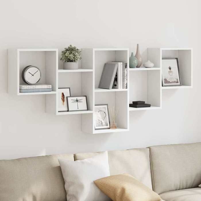 vidaXL Étagère murale blanc 159x18x66 cm bois dingénierie étagère flottante étagère dexposition murale étagère pour CD 853299