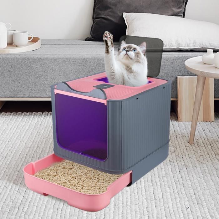 Meilleurs prix pour JEOBEST Bac à litière pour chats de petite et moyenne taille tiroir coulissant avec ramasseur de litière 44.5*36.5*34.5cm
