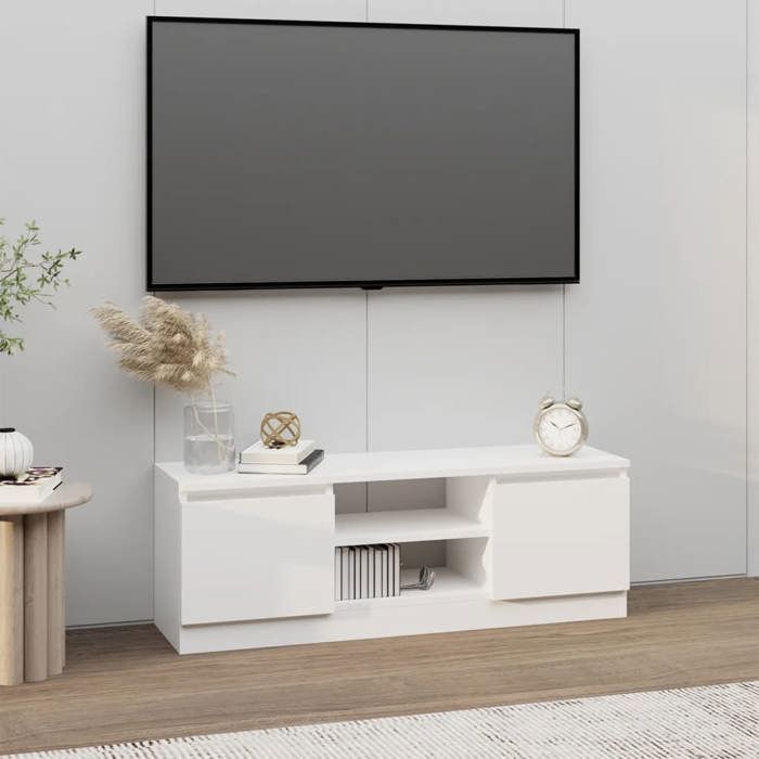 Meuble TV avec porte-Armoire TV Blanc 102x30x36 cm