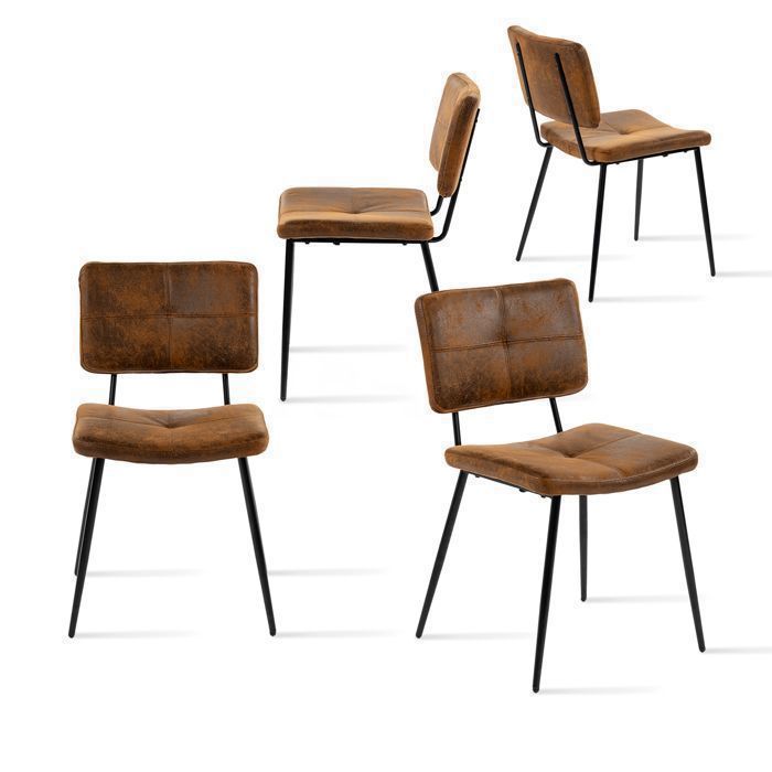 MEUBLES COSY Lot de 4 chaises de salle à manger scandinaves en tissu suédé marron - POMONA