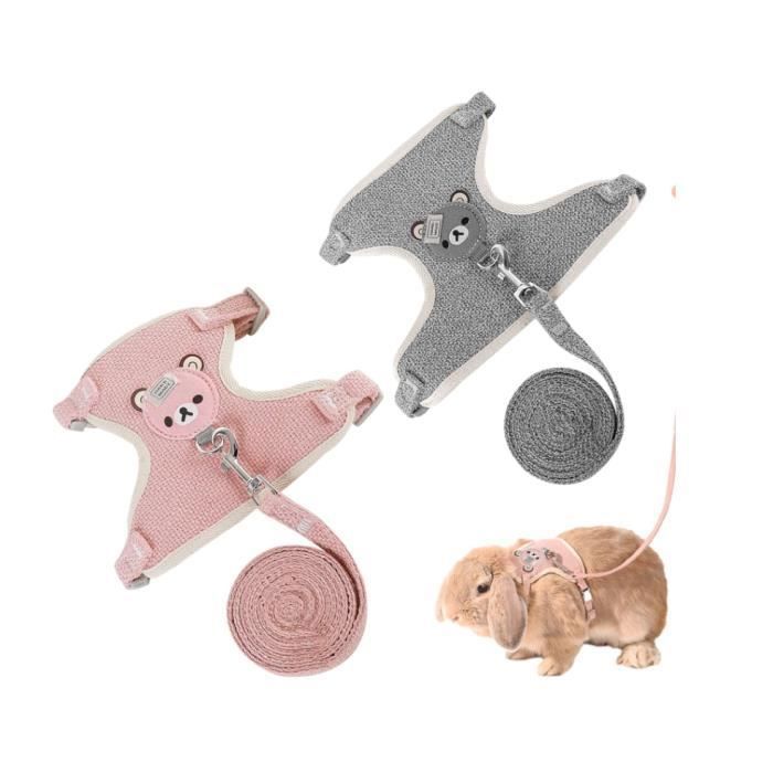 Meilleurs prix pour 2 Pièces Harnais pour Lapins Nain, Laisse Réglable pour Lapins Harnais  et Autres Petits Animaux(Gris, Rose)
