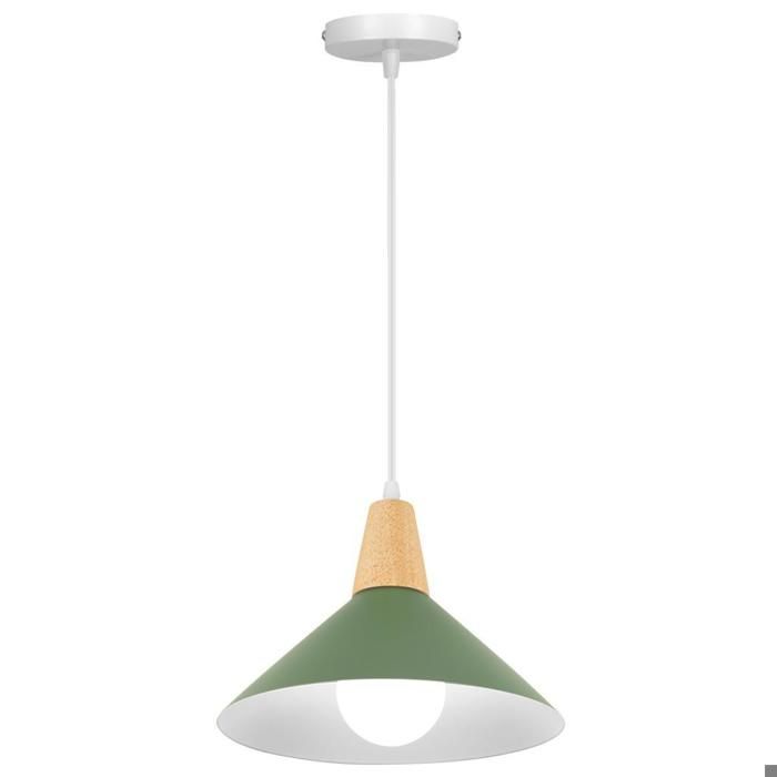 WOTTES Suspension en Bois et Métal - Vert foncé 1pcs Ø25cm - E27 - Design rétro Chapeau - Éclairage intérieur Lustre Cuisine