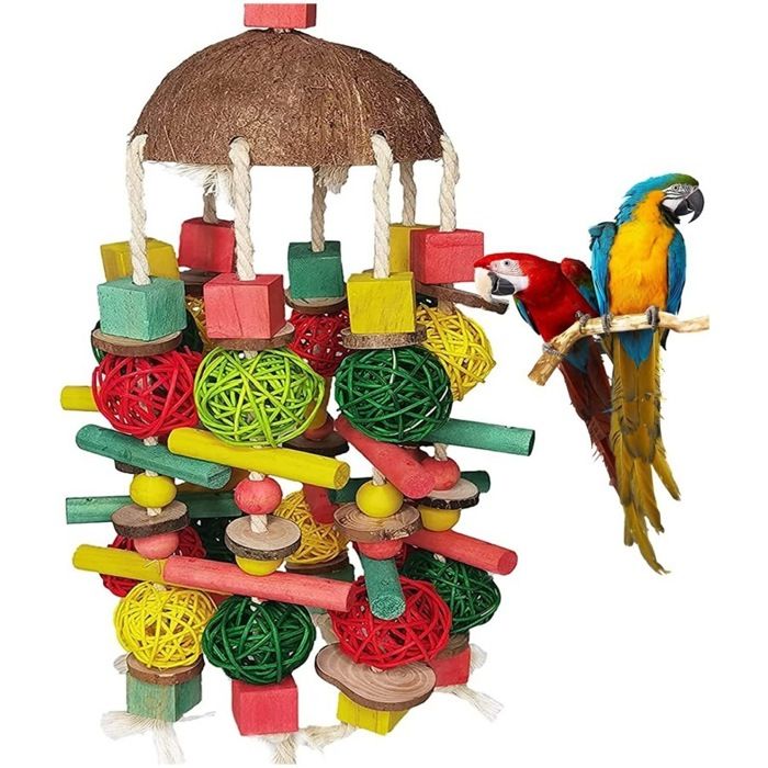 Meilleurs prix pour Jouet à mâcher pour perroquets pour Oiseaux,22 inch Grand Jouet pour Perroquet en Bois Naturel, Jouet à mâcher pour Oiseaux