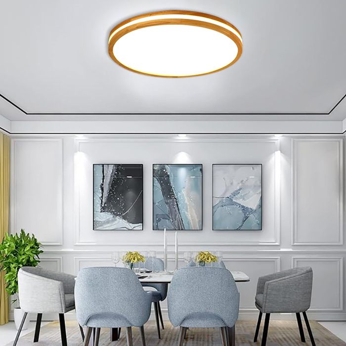 SNOGOLD 40W Plafonnier LED en Bois -Ø40*H6CM Éclairage de Plafond Rond Lumière Froide Luminaire Plafond pour Chambre Salon Entrée