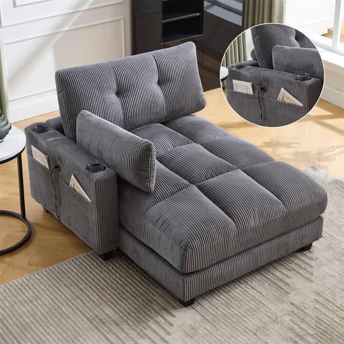 DRIPEX Canapé Chaise Longue Confortable avec un accoudoircharge USBCanapé ParesseuxGris