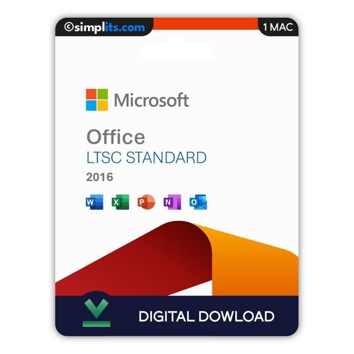 Microsoft Office 2016 Standard (Mac) – Activation Perpétuelle – À télécharger – 1 Mac – Non compatible Windows