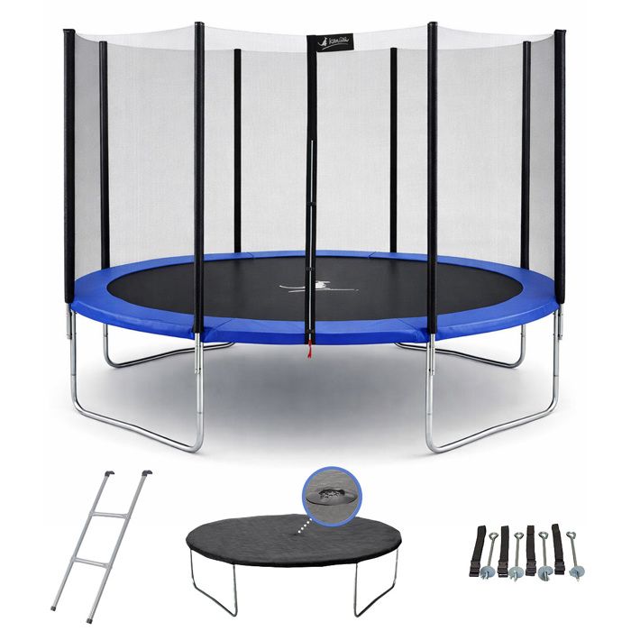 KANGUI Trampoline rond Bleu Ø430cm avec filet échelle bâche et kit ancrage