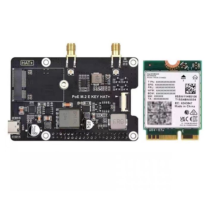 Pour 5 PCIe Vers M.2 E KEY avec Carte DExtension PoE HAT+ BE200 Carte Réseau Sans Fil Tri-Bande pour RPI 5