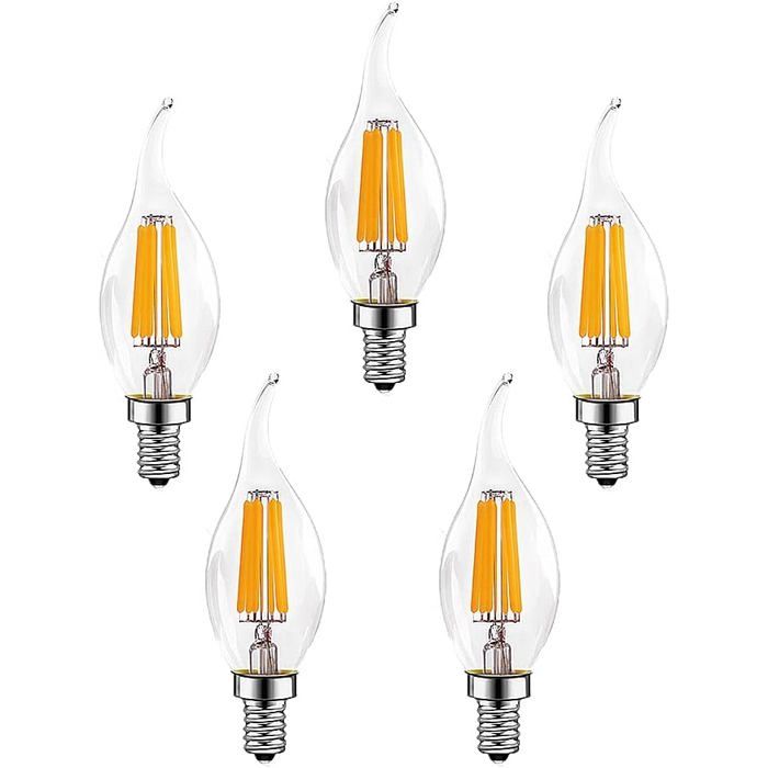 Pack 5 Ampoules LED E14 Flamme 6W (600 lm) Blanc chaud 2700K – Style Edison vintage (équiv. 60W)