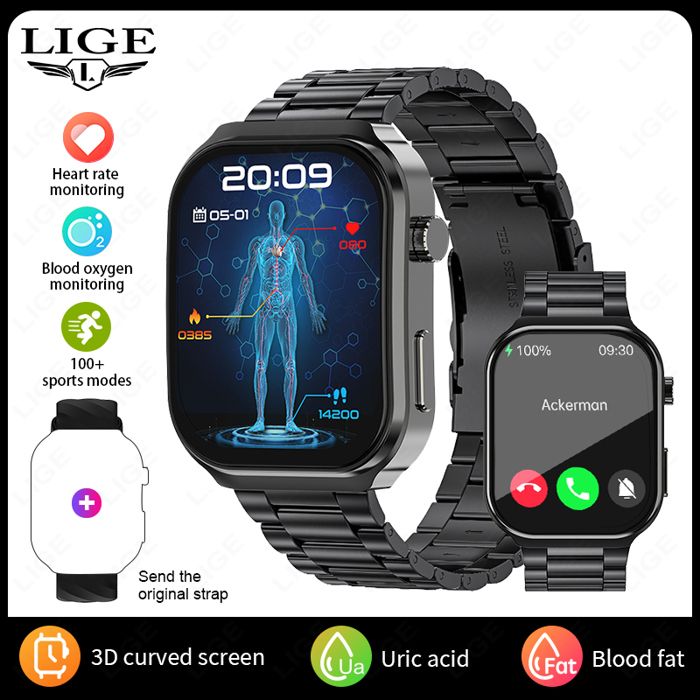 Smartwatch santé ECG PPG AI suivi lipides sanguins acide urique montre intelligente hommes femmes étanche appels Bluetooth