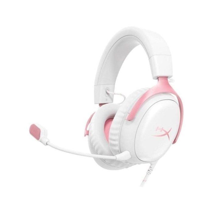 Casque Gamer Filaire HyperX Cloud III rose pour PC PS5 PS4 Xbox XS Xbox One Switch Mac mobiles avec dongle et USB C vers USB A