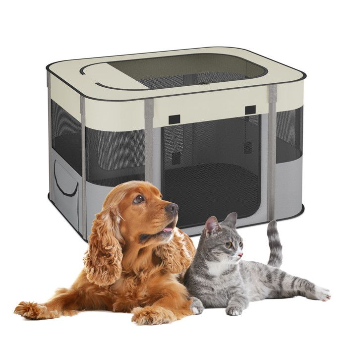 Comparer les prix de Relaxdays Parc pliable pour chiot/chat M 43x71x55 cm - intérieur/extérieur 3 ouvertures zippées housse