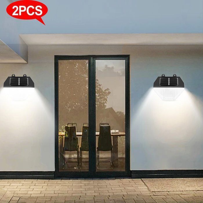 Lampe solaire exterieur 2pcs grand angle180° étancheslP44 pour porche jardin deterrasse