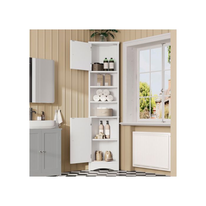 ®Rising FF Meuble de salle de bain triangulaire vernis hydrofuge portes doubles blanc 36 5 x 24 5 x 170 cm