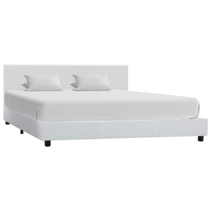 Lit chambre 2 personnes Cadre de lit double blanc similicuir 160x200 cm Soldes97919