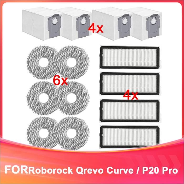 Lot de 14 Pièces de Rechange pour Aspirateur Robot pour Roborock Qrevo Curve / P20 Pro Filtres HEPA Tampons de Nettoyage Sacs à