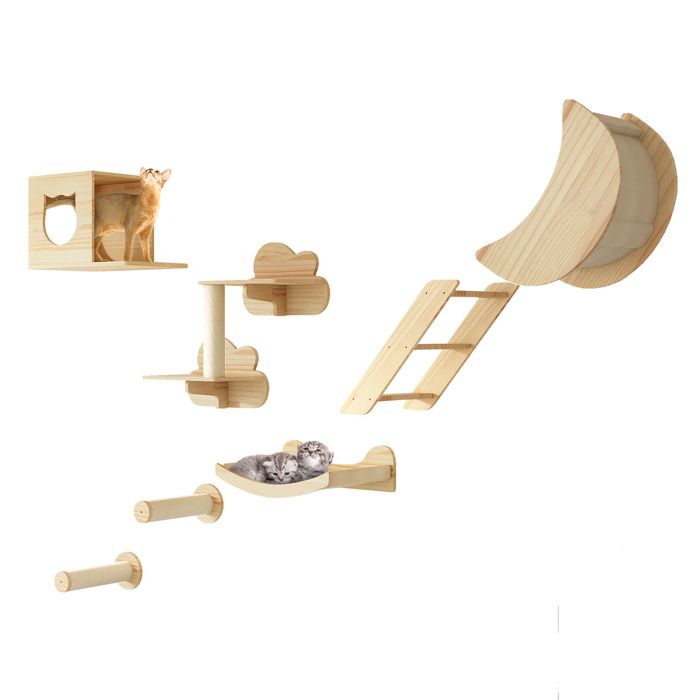 Comparer les prix de Balconera Lot 8 Pcs Mur escalade Chat Bois - Maison Lit Plateforme Colonne Sisal Hamac Dormir Jouer