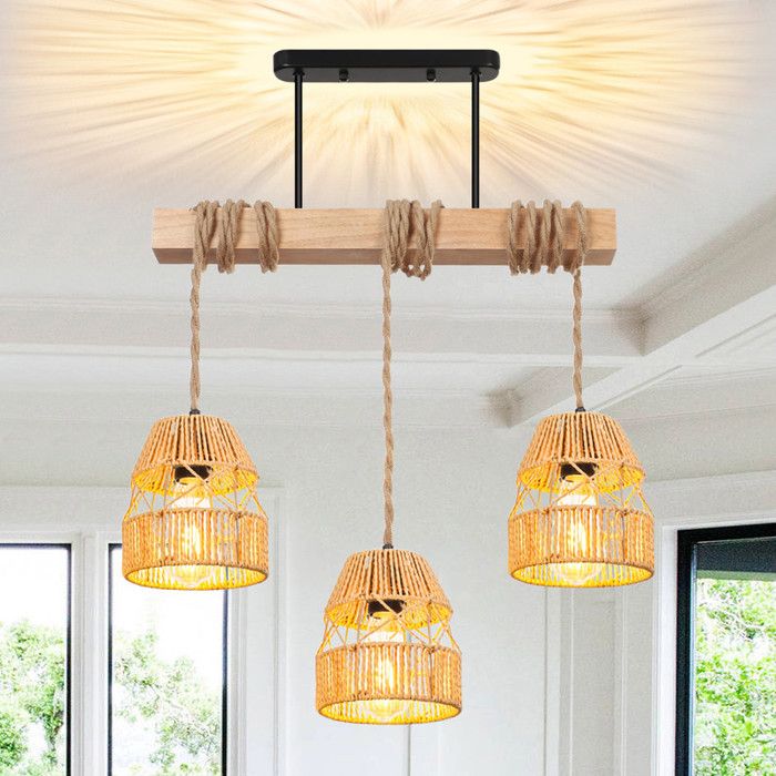 Lapamax Suspension Lustre en Bois Naturel à 3 Ampoules E27, Luminaire ...