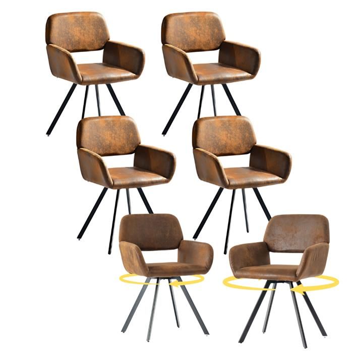 URBAN MEUBLE - Lot de 6 - Chaises de salle à manger - Rotation à 360° - Daim marron - Style vintage - Style industriel URBAN MEUBLE - Lot de 6 - Chaises de salle à manger - Rotation à 360° - Daim marron - Style vintage - Style industriel