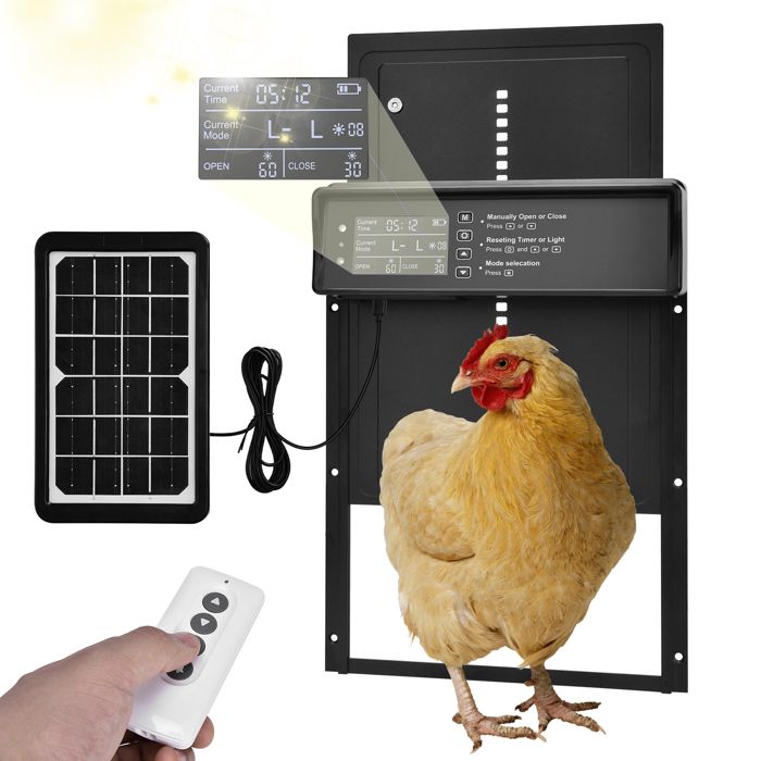 Meilleurs prix pour Porte Poulailler Solaire Automatique 332x244mm en Alliage daluminium Électrique avec Écran LED Télécommande Minuterie