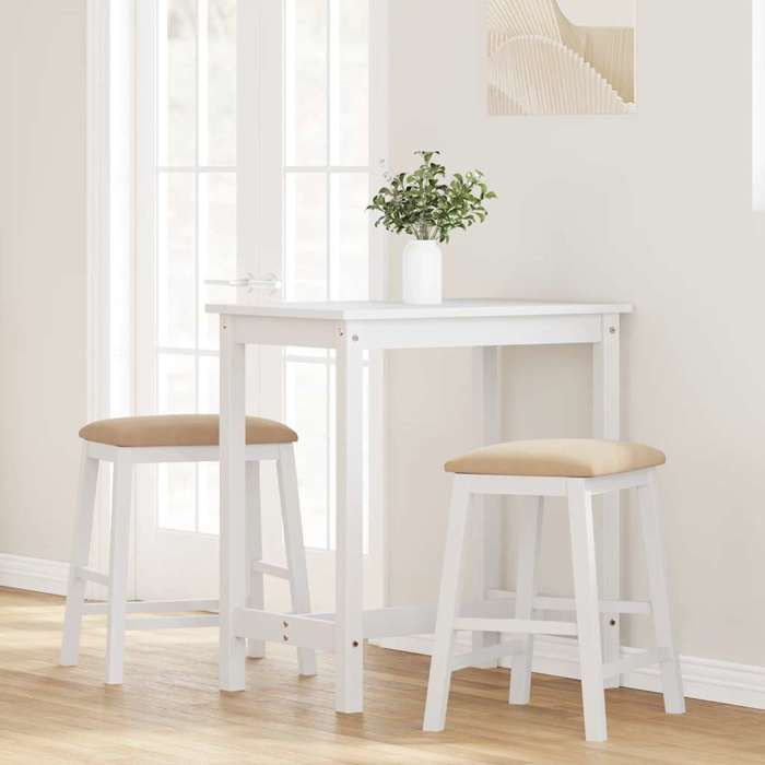Promotion de Noël Chaises de bar - SARAZYJ - avec coussins - 2 pcs - Pour adulte/enfant - blanc bois massif dhévéa FR571