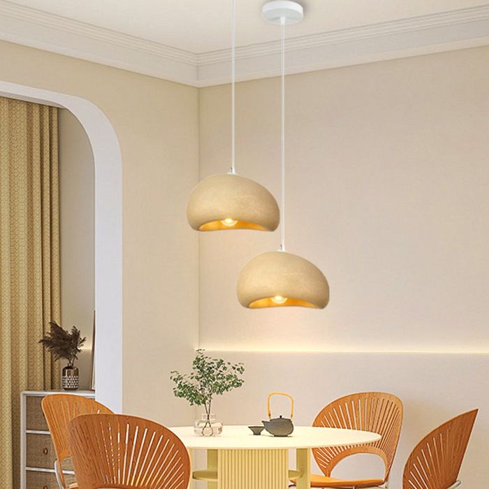 SNOGOLD 2X Suspension Vintage Lustre de Milieu du Siècle Abat-jour en PVC de Dôme Jaune Pâle Ø30cm E27 Luminaire de Couloir Salon