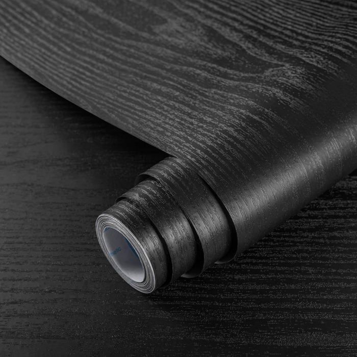 Papier Adhesif pour Meuble Bois Noir 30x200cm Rouleau Vinyle Adhesif Meuble Effet Bois Impermeable Film Autocollant pour Armoires