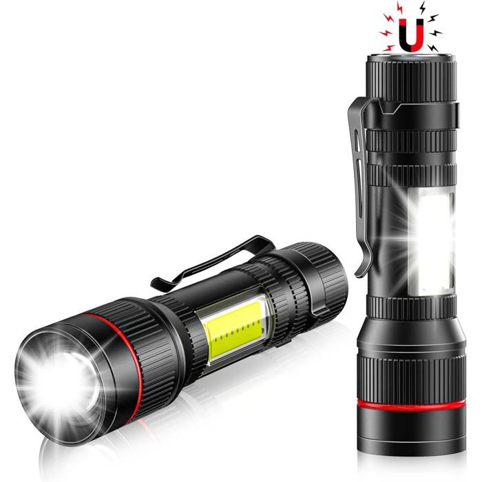 Lampe torche LED rechargeable - VETOBIOL - 1500 lumens - 2 pièces - Aimant puissant - 3 modes déclairage - IPX5 étanche