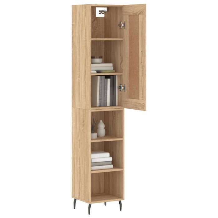 Buffet haut en bois dingénierie - vidaXL - Chêne sonoma - 34 5x34x180 cm - Pieds en métal - Grand espace de rangement