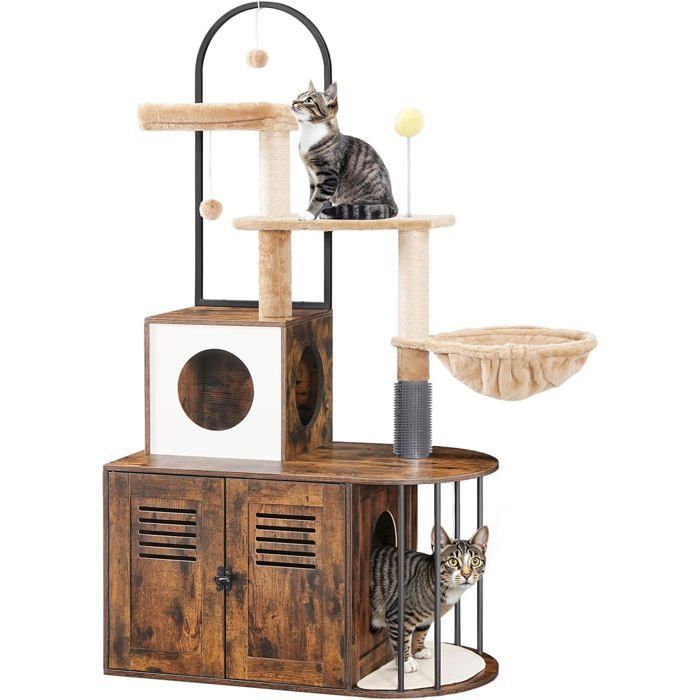 Meilleurs prix pour HOOBRO Arbre à Chat avec Maison de Litière pour Chat avec Tour à Chat 80 x 45 x 145 cm Marron Rustique