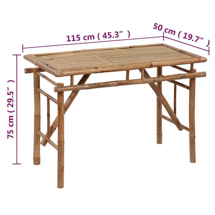 Black Friday Table à dîner de jardin BURKE 2/4 PERSONNES pliable 115x50x75 cm Bambou TTT257