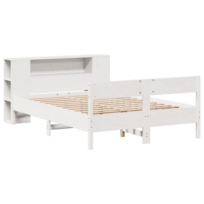 2 Places - Lit bibliothèque double - VIDAXL - Tête de lit rangement - blanc 140x190 cm - Bois pin massif FR_002353020