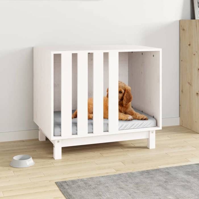 Blanc Niche pour chien cage polyvalente Blanc 70x50x62 cm Bois de pin massif A406