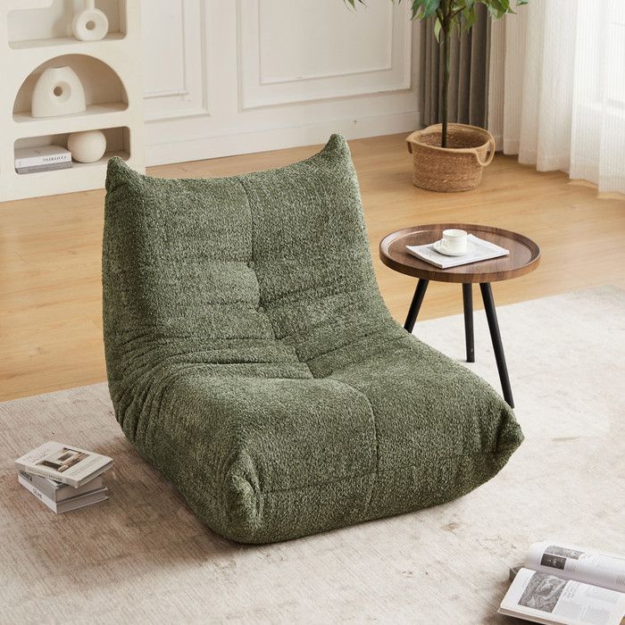 Canapé fauteuil de sol fauteuil une place design ergonomique incurvé style Togo convient au salon et à la chambre vert.