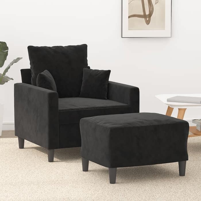 NEW 2026 Fauteuil avec repose-pied Noir 60 cm Velours L2183