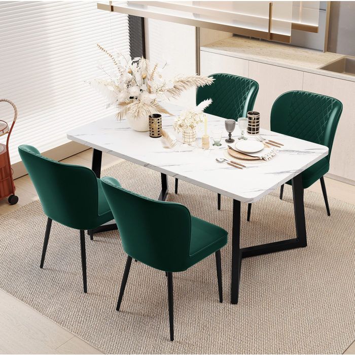Lot de 4 chaises de salle à manger vert foncé designrembourrées avec dossierassise en velours et structure en métal