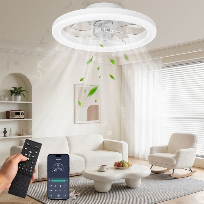 Ventilateur de Plafond 40cm Silencieux avec Lumière®WHD©3 LEDs (3000K-6500K) Mode Hiver/ÉtéTélécommande+APP pour Chambre/Salon