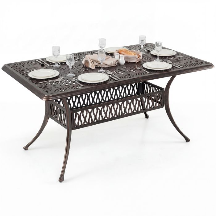 Table de Jardin Rectangulaire COSTWAY 6-8 Personnes Fonte Aluminium Trou Parasol 5cm 150x90x73CM Table dExtérieur Charge 150 KG