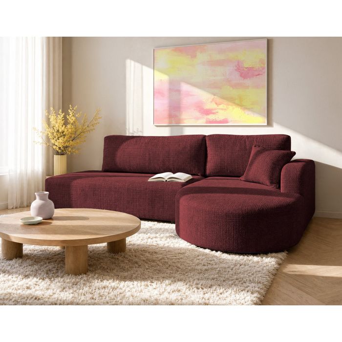 Miro - Canapé dangle droit 4 places convertible avec coffre en velours texturé - Prune
