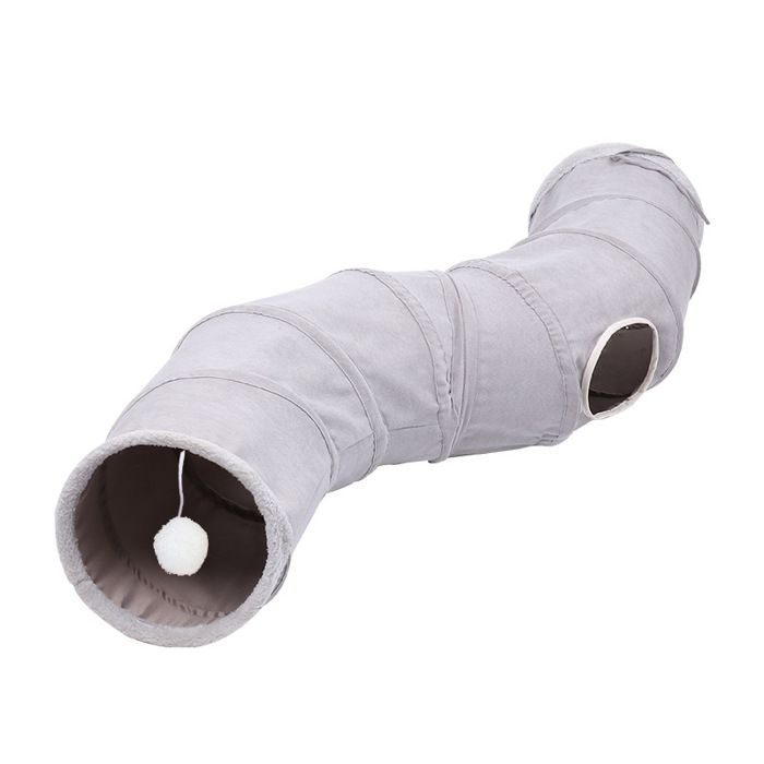 Tunnel pour chat pliable - Phoesky - Forme en S - 124 cm de longueur - 26 cm de diamètre - Gris - Cachette interactive