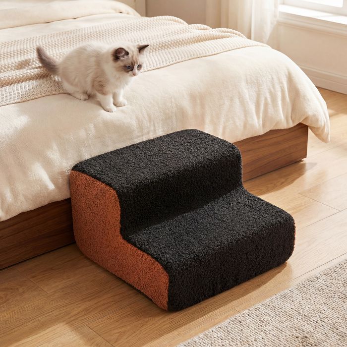 Escalier pour Animaux à 2 Marches COSTWAY en Mousse Haute Densité Fond Antidérapant Housse Lavable Pente Douce Noir et Marron