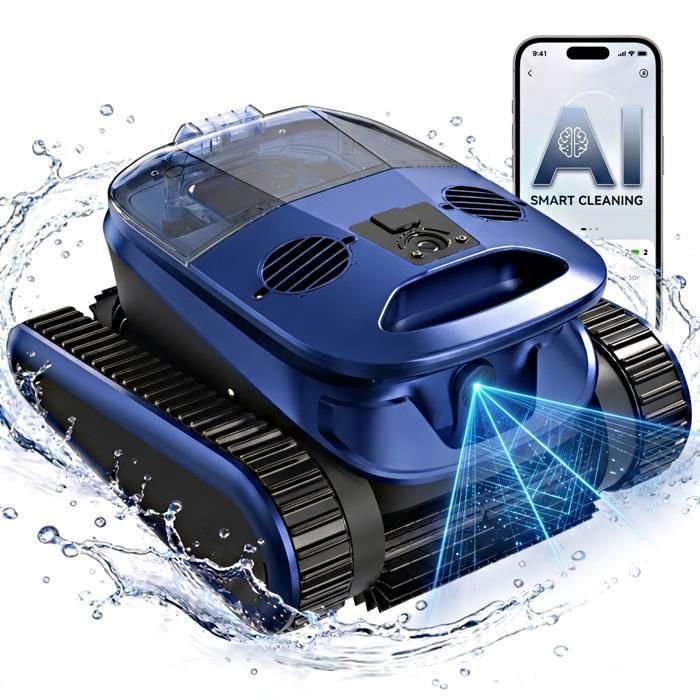 Robot Piscine sans Fil fond et parois240Min&300m² dAutonomiedes Parois et de la Ligne dEauAspirateur Piscine Hors Sol avec APP