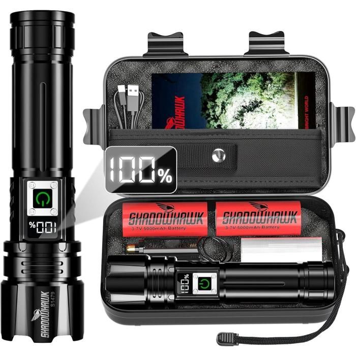Lampe Torche Led Ultra Puissante 24H Éclairag Militaire 1000000 Lumens Lampe de Poche Rechargeable(2X 5000mAh Batterie)