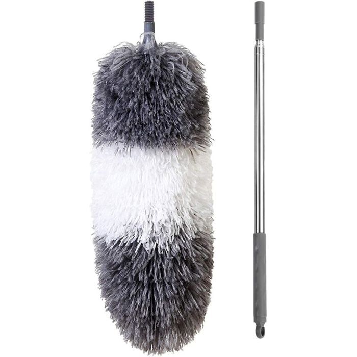 Plumeau télescopique - Microfibre - Tête pliable - Longueur 254 cm - Mât en acier inoxydable - Nettoyage efficace